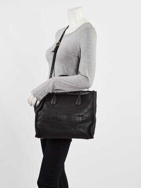 Gucci Black Pebbled Leather Small Logo Tote Bag